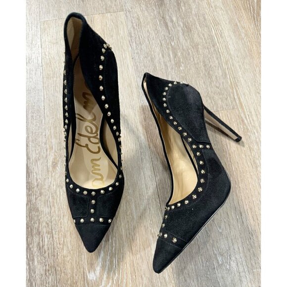 Sam Edelman Sz 7 M 7M Black Suede Leather Studded Heel Stilletto - Picture 3 of 16